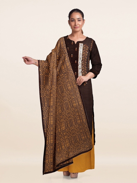 

Pothys Brown & Yellow Printed Unstitched Dress Material