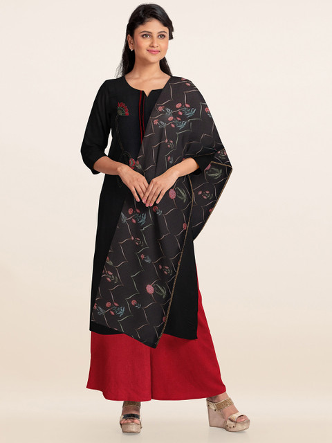 

Pothys Black & Red Embroidered Unstitched Dress Material