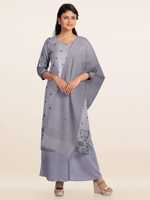 

Pothys Grey & Black Linen Unstitched Dress Material