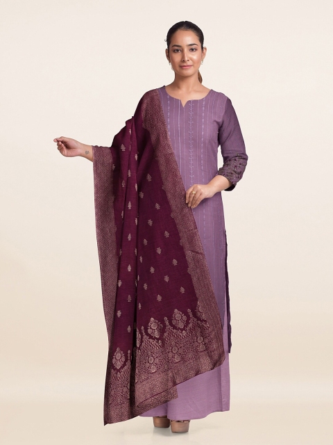 

Pothys Purple & Gold-Toned Printed Unstitched Dress Material