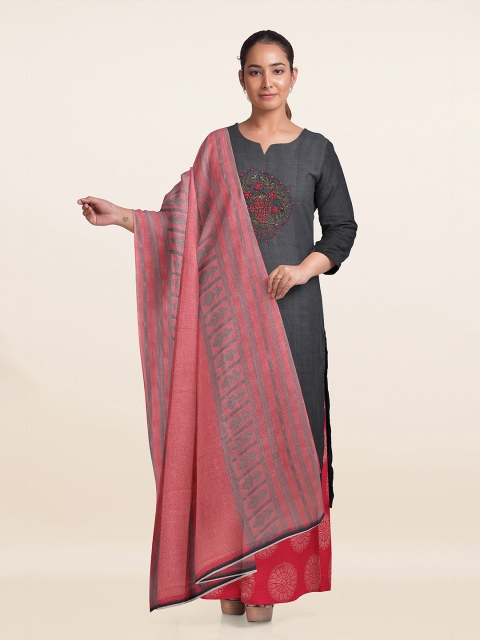 

Pothys Grey & Pink Unstitched Dress Material