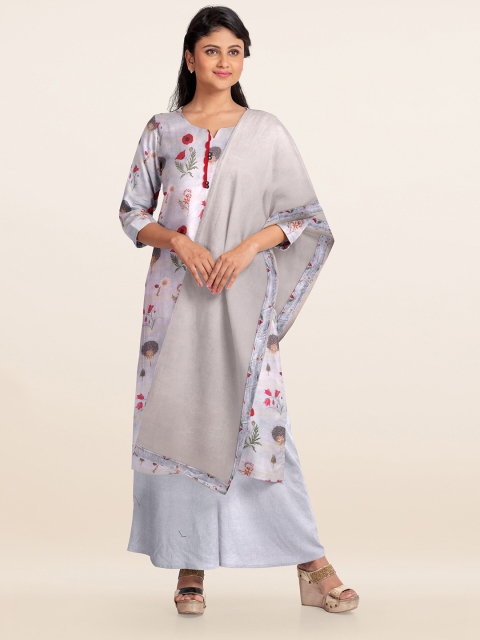 

Pothys Grey & Red Printed Unstitched Dress Material