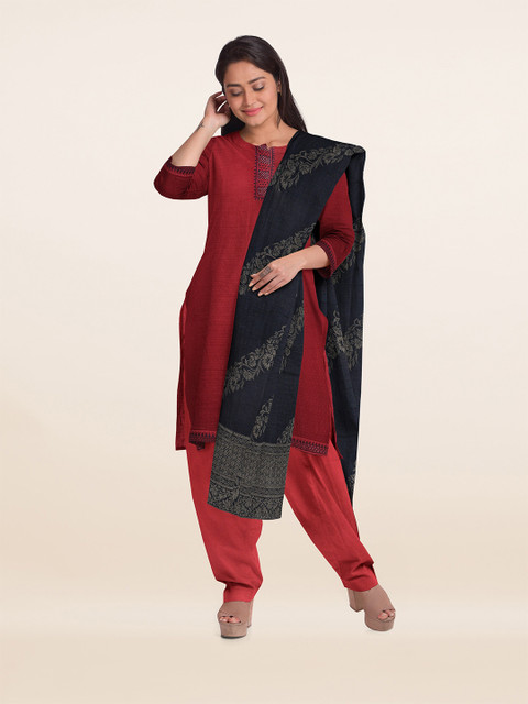 

Pothys Red & Black Unstitched Dress Material