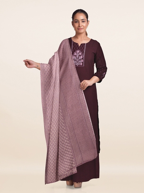 

Pothys Burgundy & Pink Printed Unstitched Dress Material