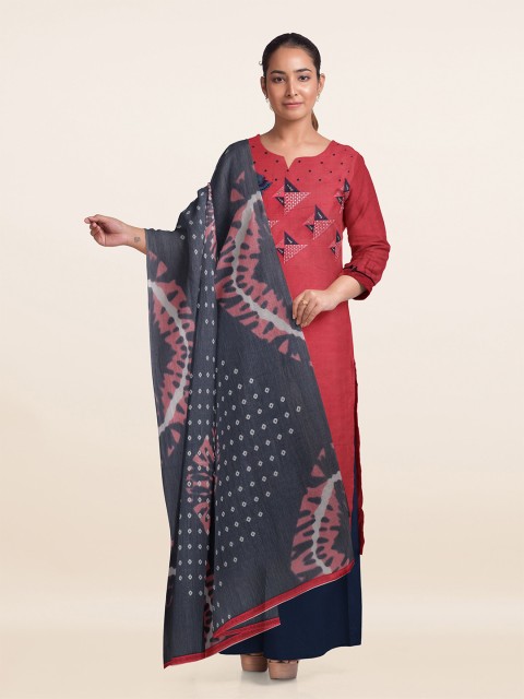

Pothys Pink & Grey Printed Unstitched Dress Material