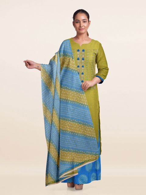 

Pothys Green & Blue Printed Unstitched Dress Material