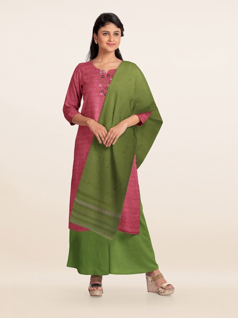 

Pothys Pink & Green Art Silk Unstitched Dress Material