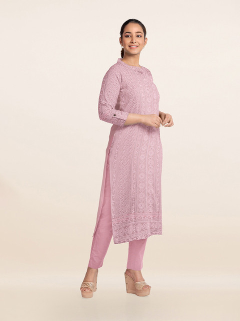 

Pothys Peach-Coloured Embroidered Unstitched Dress Material