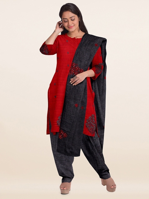 

Pothys Red & Grey Unstitched Dress Material