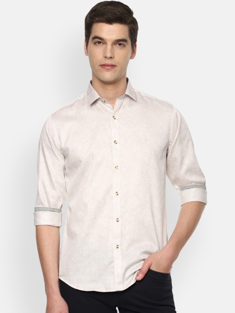 

V Dot Men Cream-Coloured Slim Fit Abstarct Printed Casual Shirt