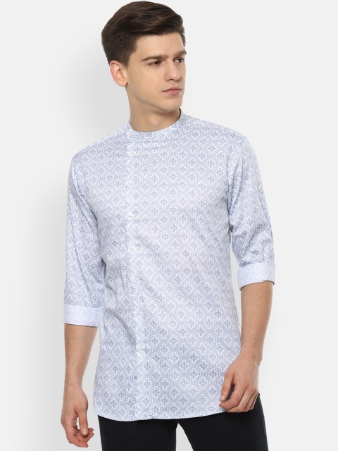 

V Dot Men Blue Slim Fit Ethnic Motifs Printed Pure Cotton Casual Shirt