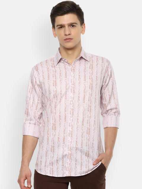 

V Dot Men Pink Slim Fit Printed Casual Shirt
