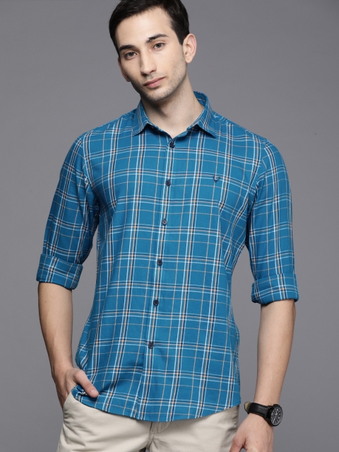 

Allen Solly Sport Men Teal Blue & White Ultra Slim Fit Opaque Checked Casual Shirt