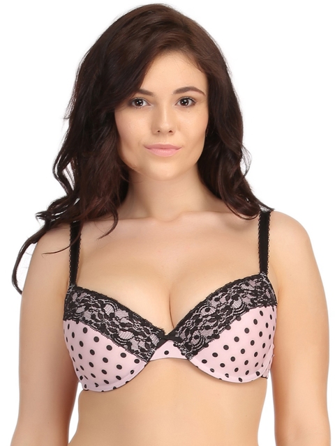 

Clovia Pink Polka Dot Print Demi-Cup Plunge Bra BR0550P22