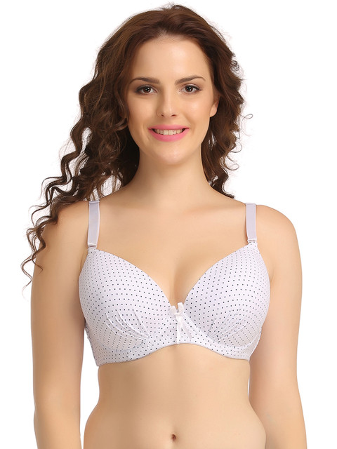 

Clovia White Polka-Dot Print Full-Coverage Bra BR0606P1840D
