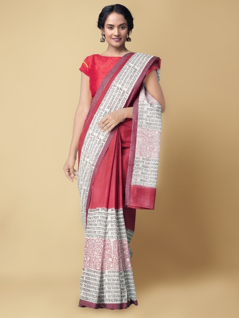 

Unnati Silks White & Red Printed Pure Cotton Kasavu Saree