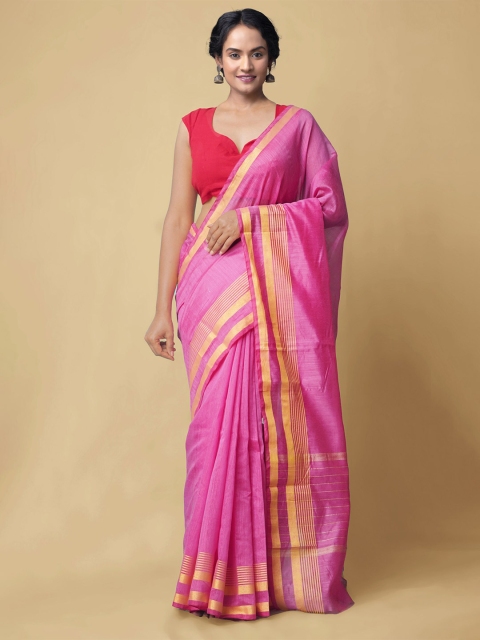 

Unnati Silks Women Pink & Gold-Toned Pure Chanderi Sico Sustainable Saree