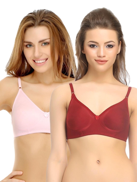 

Clovia Pack Of 2 Cotton Rich Non-Padded Wirefree T-Shirt Bra, Maroon