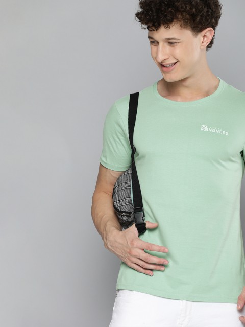 

HERENOW Men Green White Printed Pure Cotton T-shirt