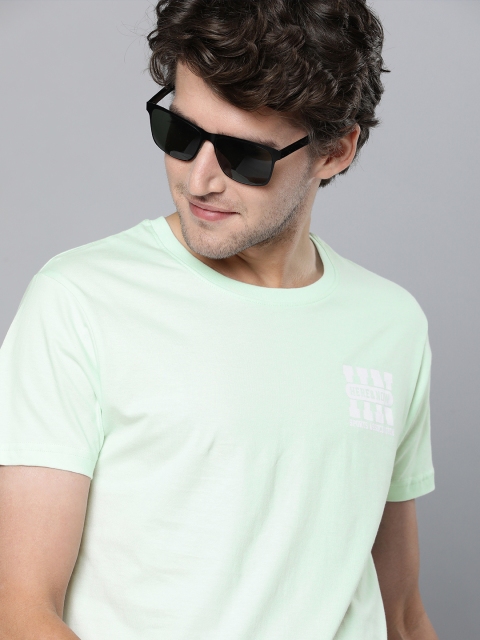 

HERENOW Men Light Green Pure Cotton T-shirt