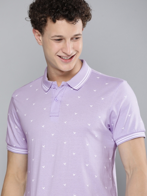 

HERENOW Men Lavender Printed Polo Collar Pure Cotton T-shirt