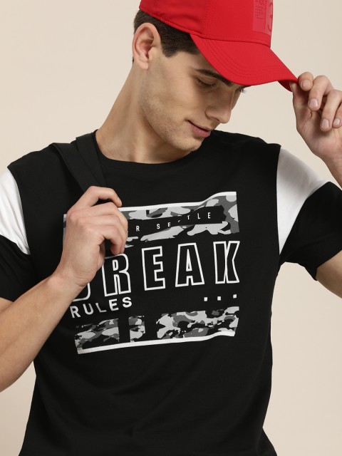 

Moda Rapido Men Black White Typography Printed Round Neck Pure Cotton T-shirt