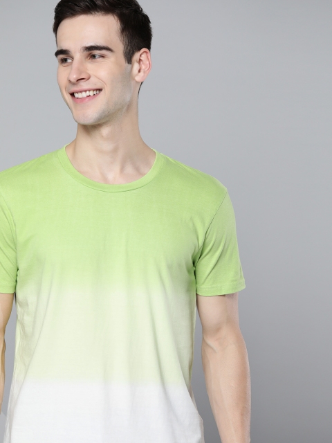 

HERE&NOW Men Green & White Cotton Ombre Dyed T-shirt