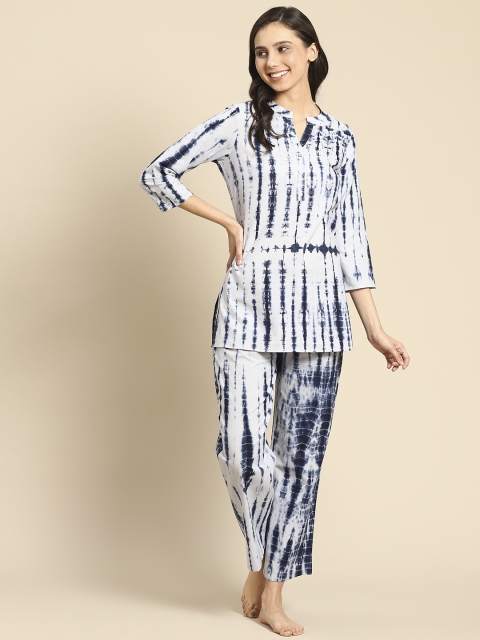 

Prakrti Women Navy Blue Tie And Dye Print Pure Cotton Night suit