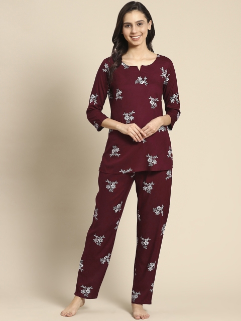 

Prakrti Women Maroon & White Ethnic Printed Night suit