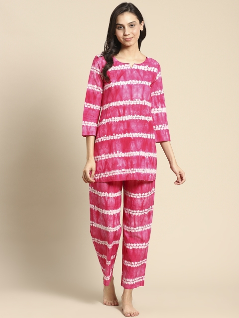 

Prakrti Women Pink & White Pure Cotton Striped Night suit