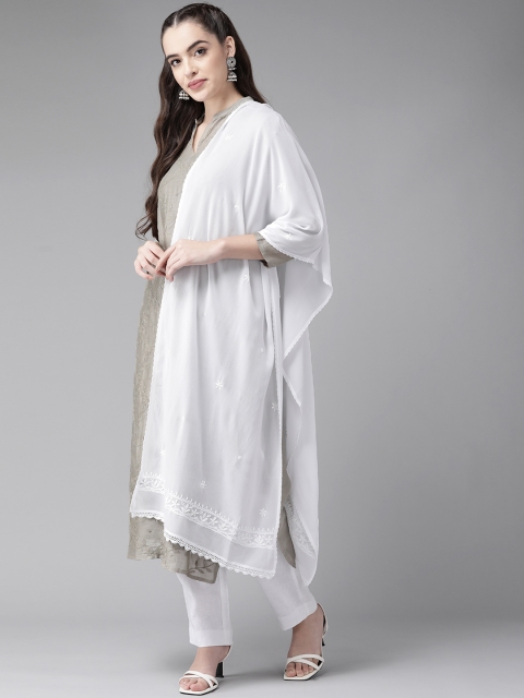 

ADA White Sustainable Chikankari Embroidered Dupatta