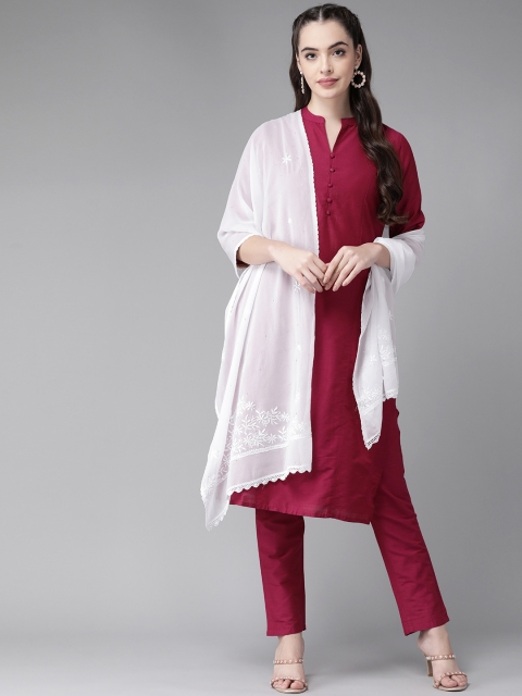 

ADA White Chikankari Hand Embroidered Sustainable Dupatta with Mukaish Work