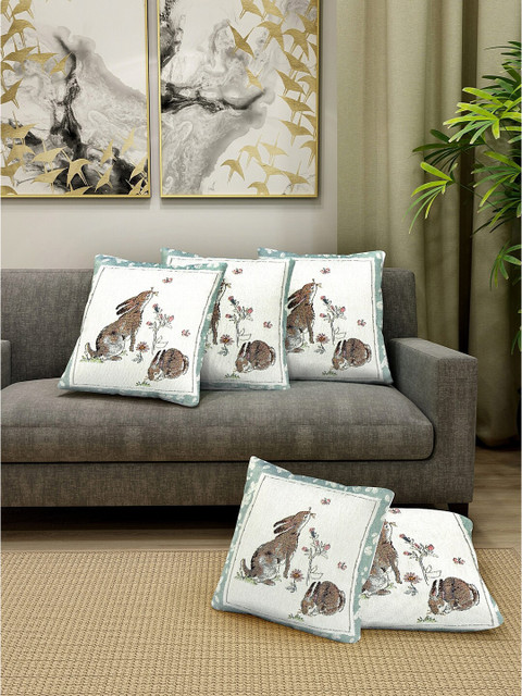 

KLOTTHE Unisex White Embellished Set Of 5 Woven Cushion Covers
