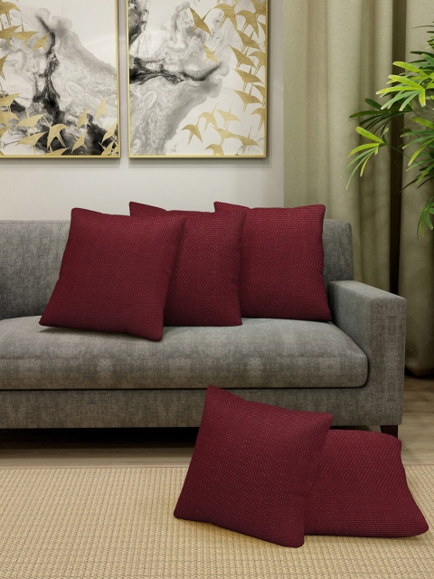 

KLOTTHE Maroon Set of 5 Square Cushion Covers