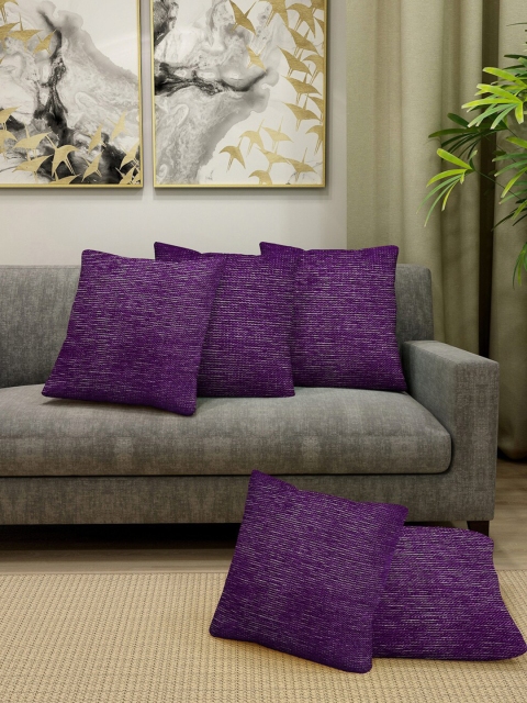 

KLOTTHE Unisex Purple Self Design Set Of 5 Cushion Covers