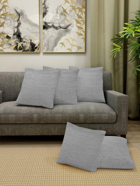 

KLOTTHE Unisex Grey Solid Self Design Set Of 5 Cushion Covers