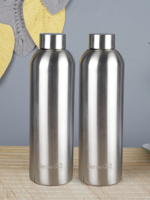 

Servewell Set Of 2 Steel-Toned Solid Osaka Stainless Steel Single Flask Wall Bottles 900 Ml