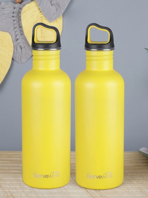 

Servewell Set of 2 Yellow & Black Solid Captain Stainless Steel Single Wall Fridge Water Bottles