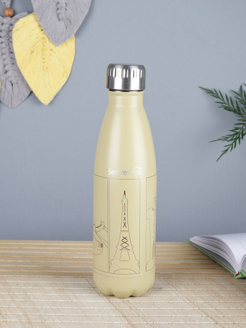 

Servewell Beige & Silver-Toned Solid Stainless Steel Vacuum Water Bottle 1000 ml