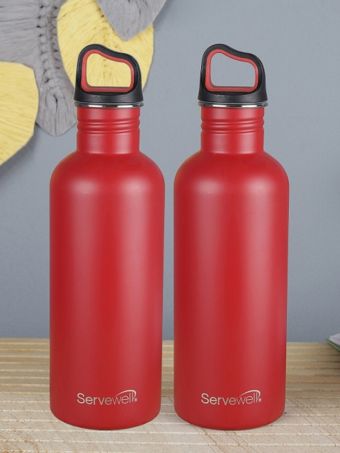 

Servewell Set Of 2 Red & Black Solid Captain Stainless Steel Single Wall Fridge Bottles 1000 ML