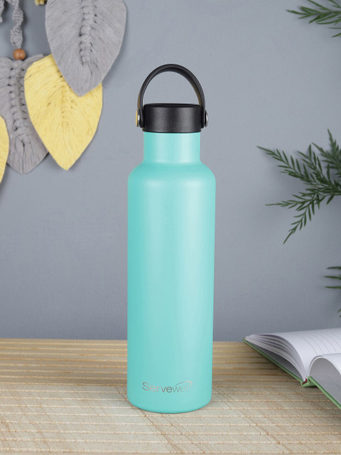 

Servewell Sea-Green & Black Solid Metro Stainless Steel Vacuum Flask Water Bottle 740 ML