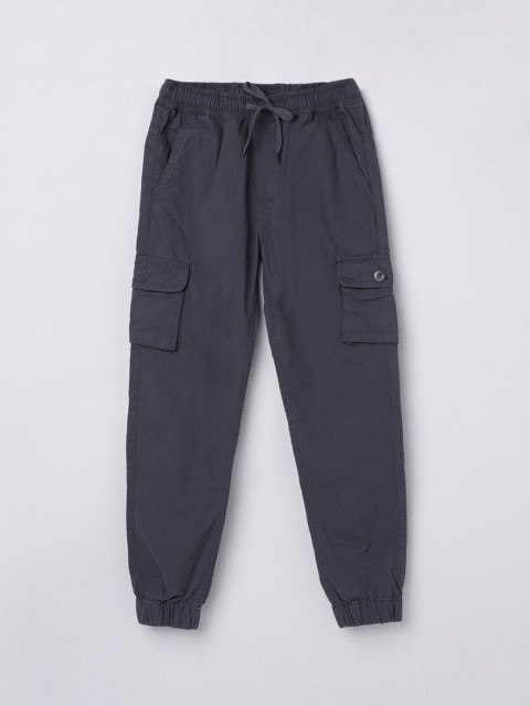

max Boys Charcoal Solid Cotton Jogger Pants