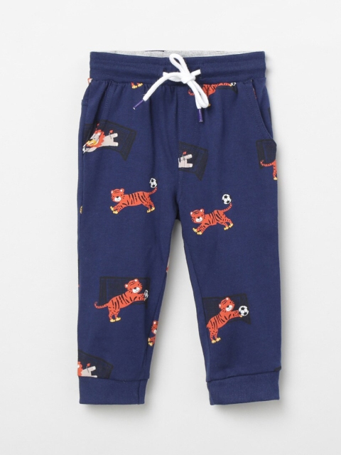 

max Boys Navy Blue Printed Lounge Cotton Jogger Pants