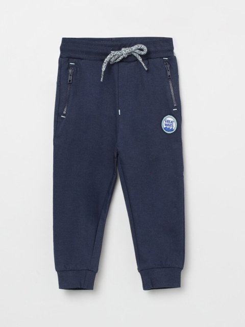 

max Boys Blue Solid Cotton Jogger Pants