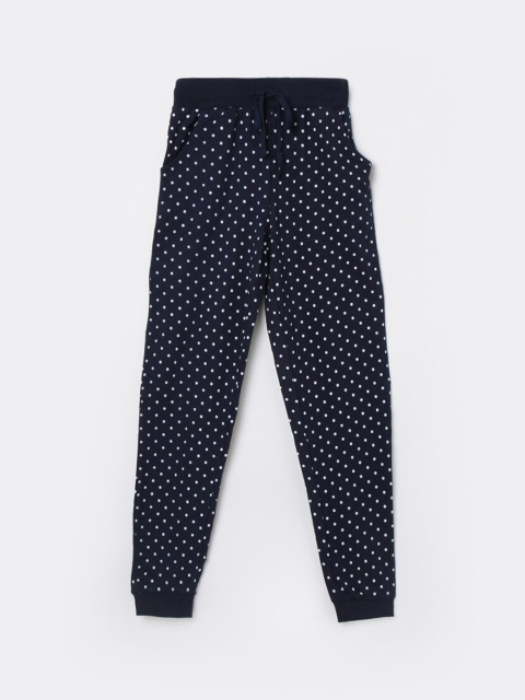 

max Girls Navy Blue & White Polka Dots Printed Cotton Jogger Pants