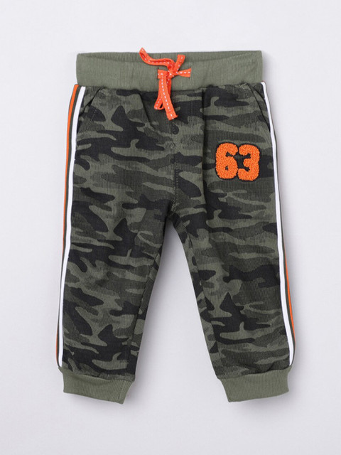 

max Boys Olive Green Camouflage Printed Cotton Jogger Pants