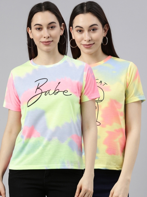 

JUNEBERRY Women Pack of 2 Multicoloured Tie and Dye T-shirt, Multi