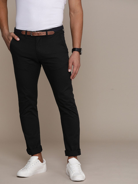 

SELECTED Men Black Solid Slim Fit Chinos Trousers