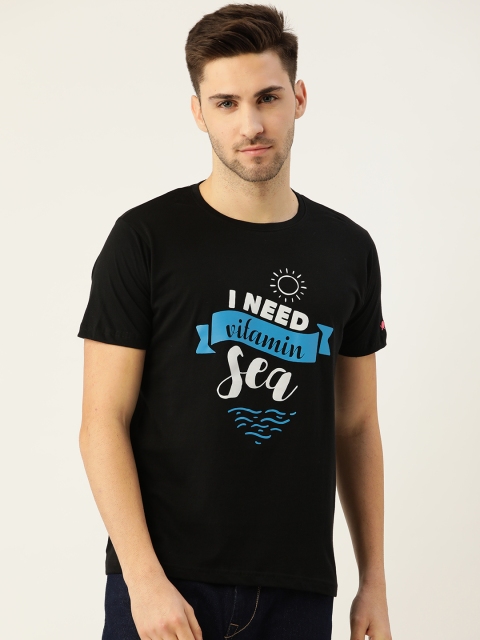 

PRINTOCTOPUS Men Black Pure Cotton Typography Printed Pure Cotton T-shirt