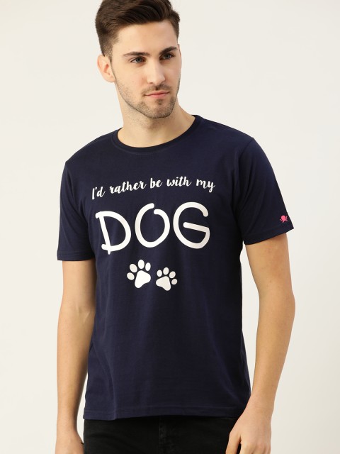 

PRINTOCTOPUS Men Navy Blue & White Typography Printed Pure Cotton T-shirt